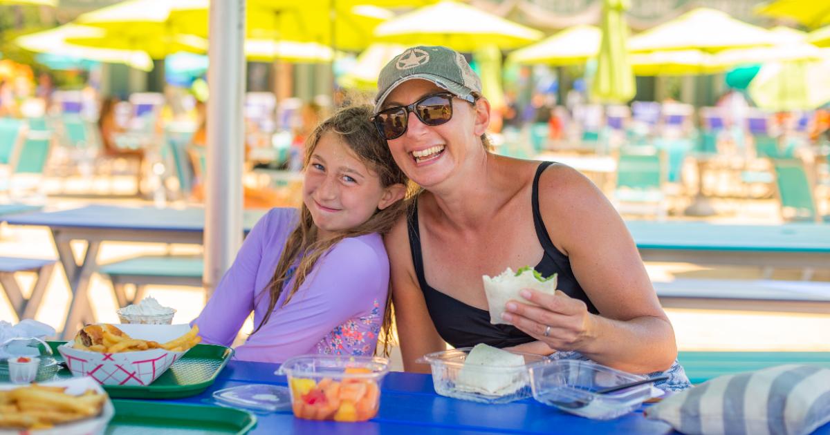 mother and daughter eating